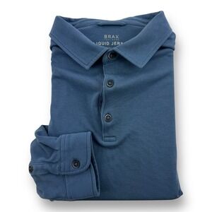 BRAX Blue Liquid Jersey Long Sleeve Pirlo Cotton Lyocell Polo Shirt Men's‎ 3XL